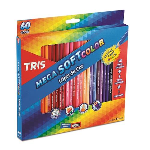 Lápis de cor 60 cores tris megasoft color + apontador