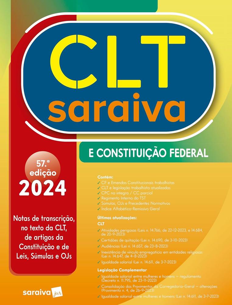Imagem de CLT 2024 E CONSTITUICAO FEDERAL COM CLT LEGISLACAO DE BOLSO - SARAIVA