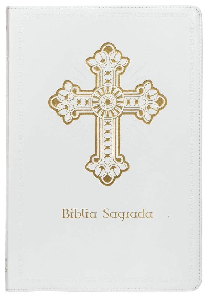 Imagem de BIBLIA SAGRADA CATOLICA - LETRA GRANDE - CRUZ - BRANCA - CASA DOS LIVROS