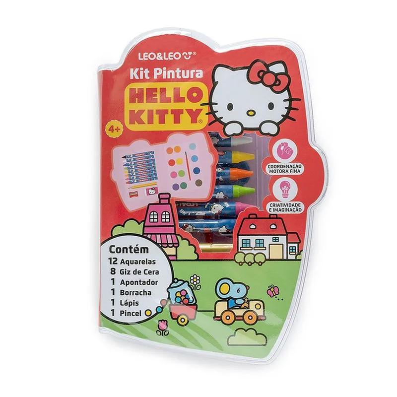Kit pintura giz de cera e tinta hello kitty