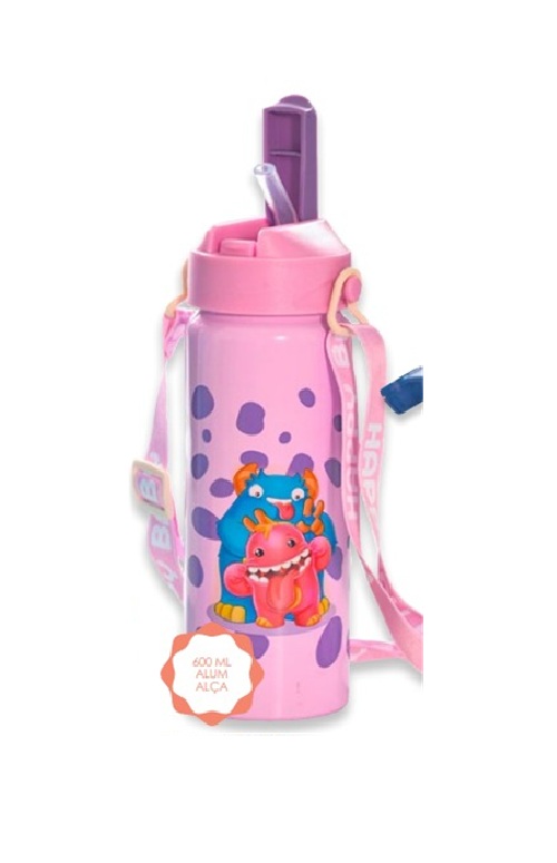 GARRAFA INFANTIL ALUMINIO ROSA MONSTRINHO 600ML ELG06113 WINCY